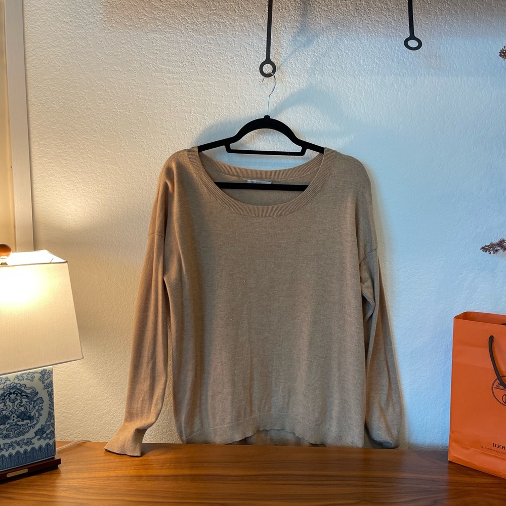 Tan Crewneck Sweater with Long Sleeves